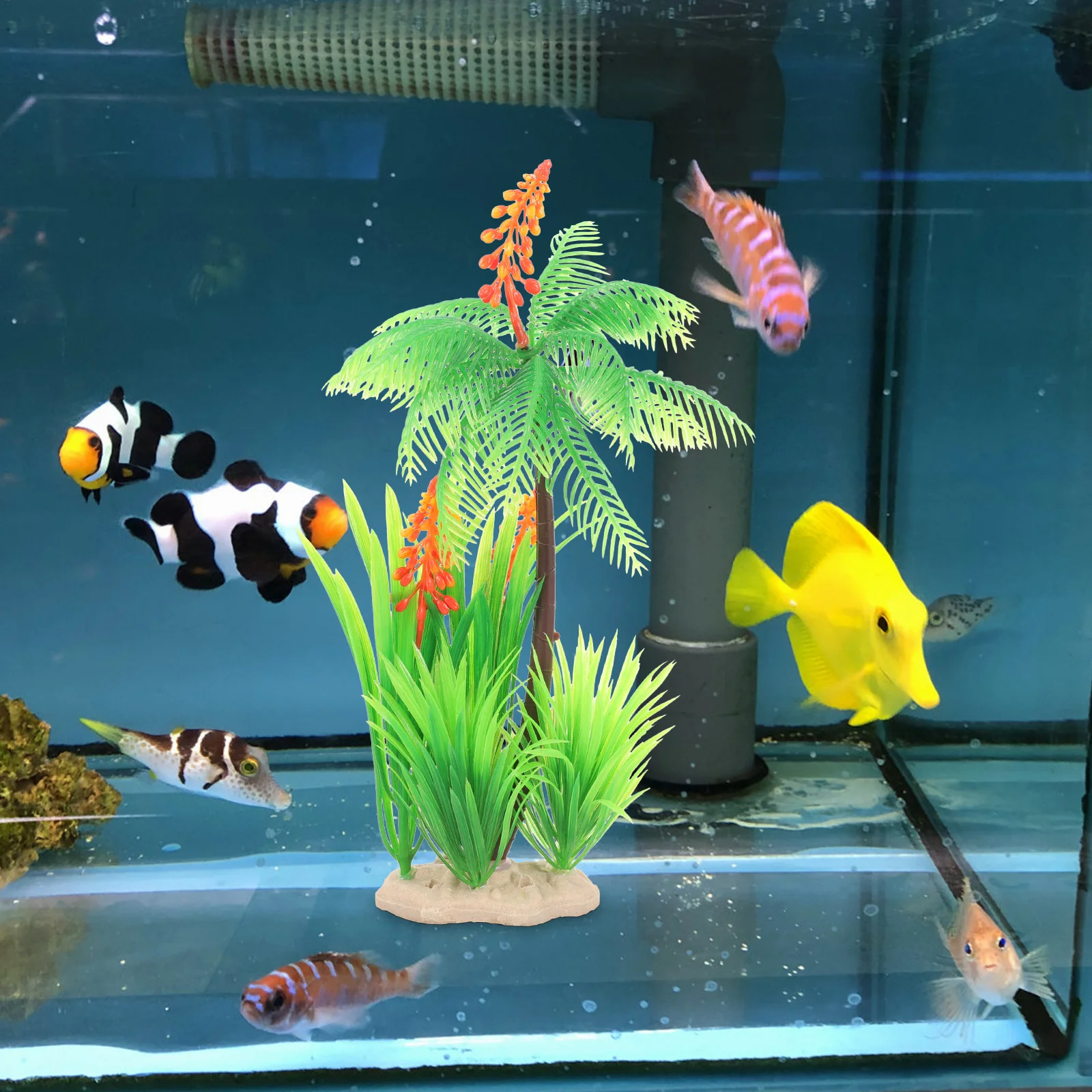 

2Pcs Safe Lightweight Artificial Palm Tree Fish Tank Plants Exquisite Craftsmanship Long Lasting No Harm to Aquatic Animals