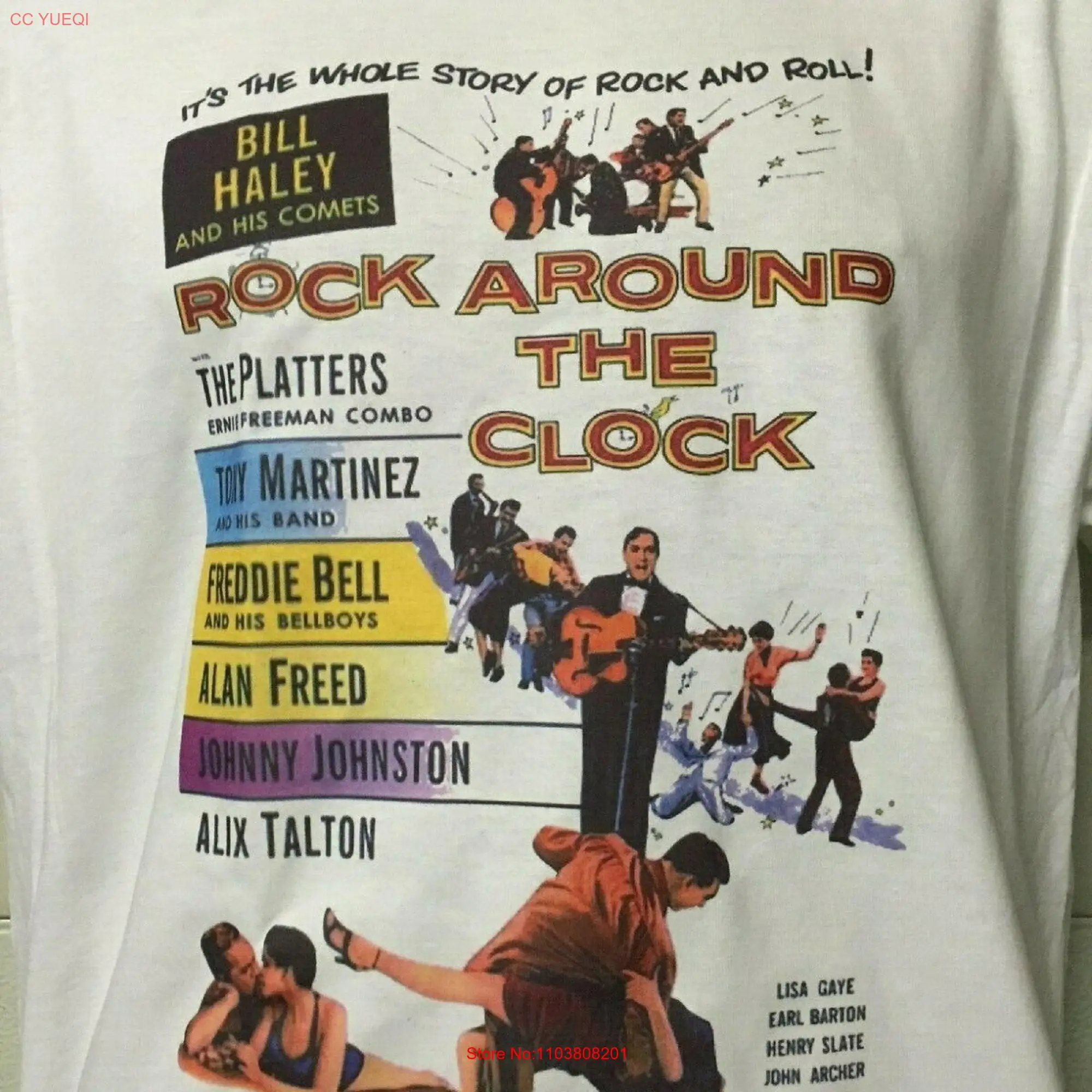 بيل هالي روك حول الساعة لفة الموسيقى تي شيرت ، أطباق طويلة أو قصيرة الأكمام