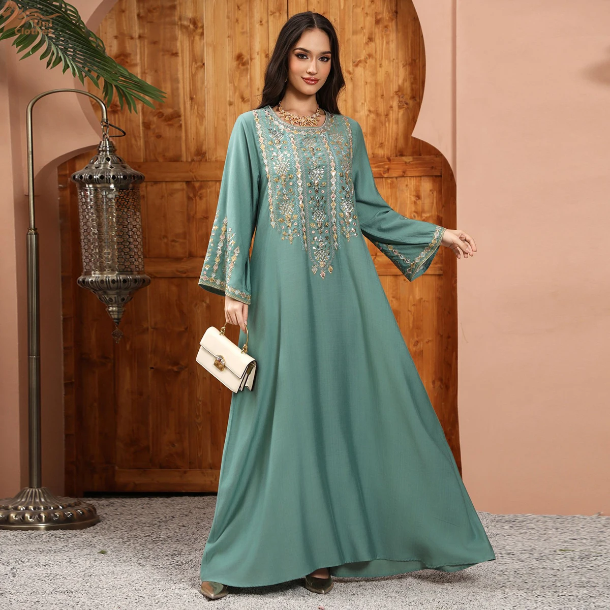 

Uni Muslim Floral Embroidery Maxi Abaya Dubai Fashion Long Sleeve Kaftan Arabic Dresses For Women 2025