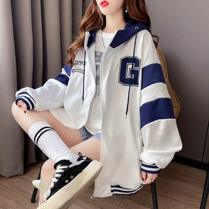 

Поступление, женская бейсбольная куртка на флисовой подкладке, нишевый дизайн, лоскутное шитье с цветными блоками, изысканное Ins-Trendy Outerw LD800150