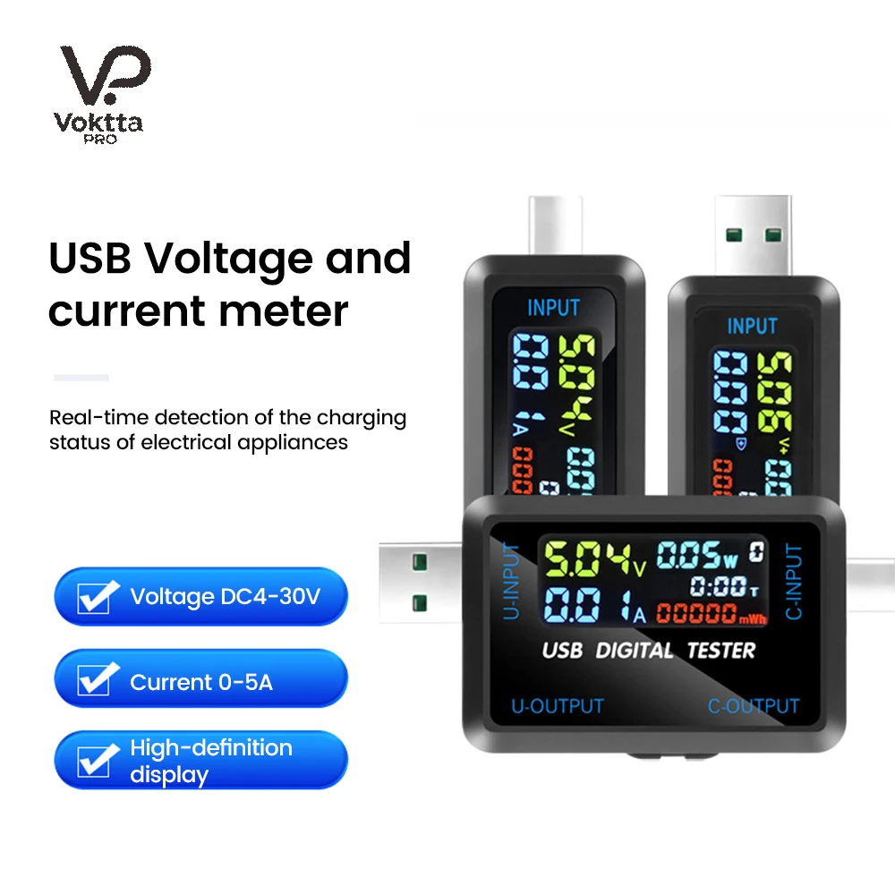 【セール中】USBテスター 10 in 1 DCデジタル電圧計 電流計 電流計 電圧計 電流計 検出器 モバイルバッテリー 充電器 インジケーター タイプC USB