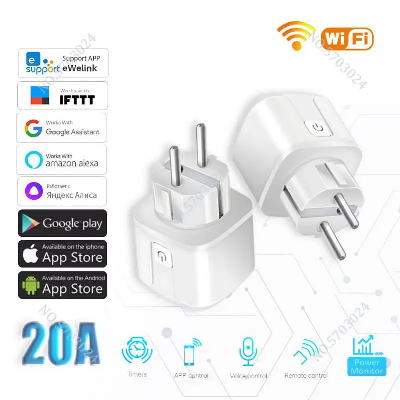 WiFi Smart Socket 20A EWelink EU Plug Smart APP Voice Control Timing Outlet With Power Monitorin For Alexa Google Home Yandex