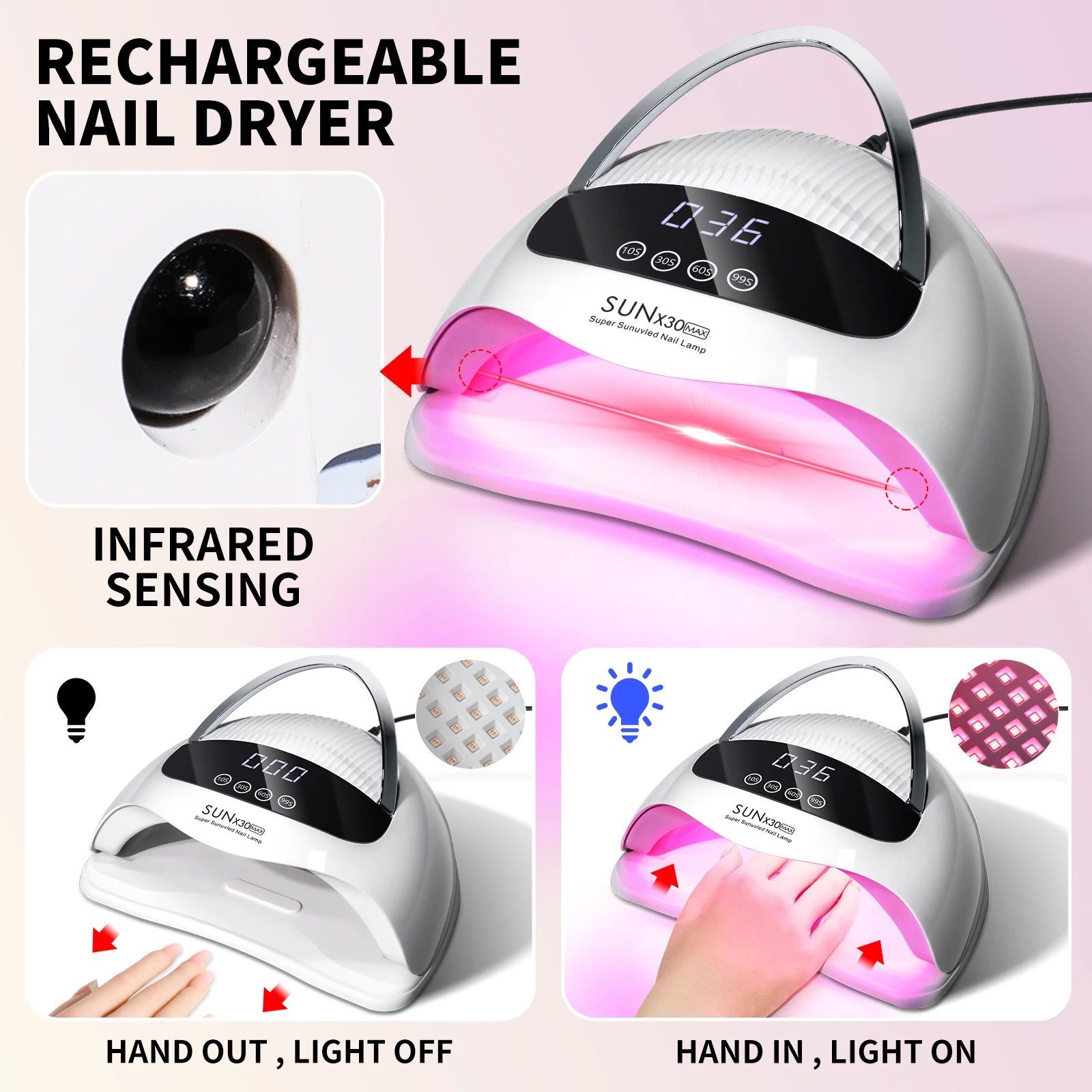 المهنية 90 LED الأشعة فوق البنفسجية مسمار مصباح للأظافر هلام البولندية مع 4 إعداد الموقت HD عرض الشاشة السيارات الاستشعار مسمار مجفف أداة