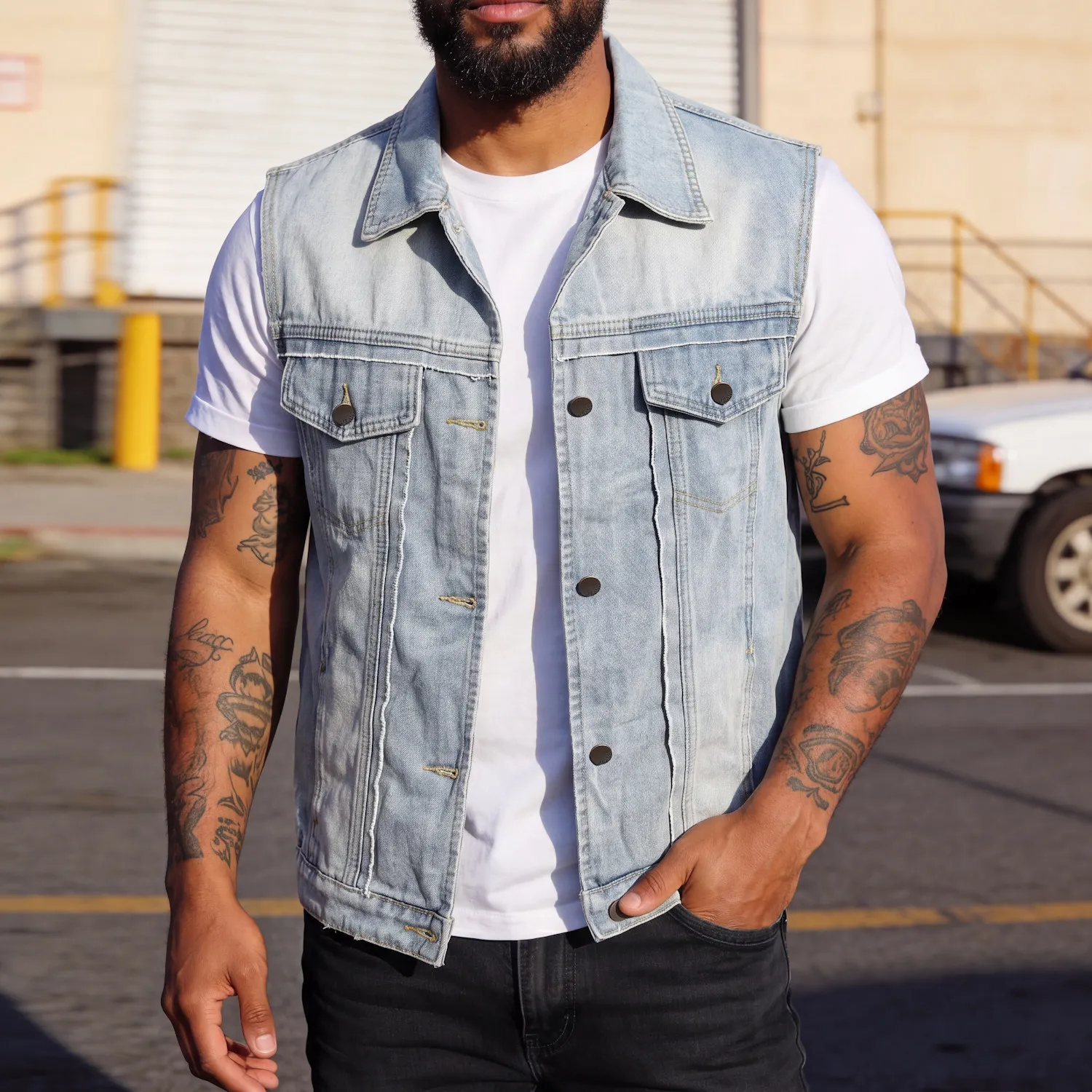 

Unisex Retro Hong Kong Style Denim Vest Casual Fashion Sleeveless Waistcoat Trendy Loose Streetwear Outerwear Vest Tops Men