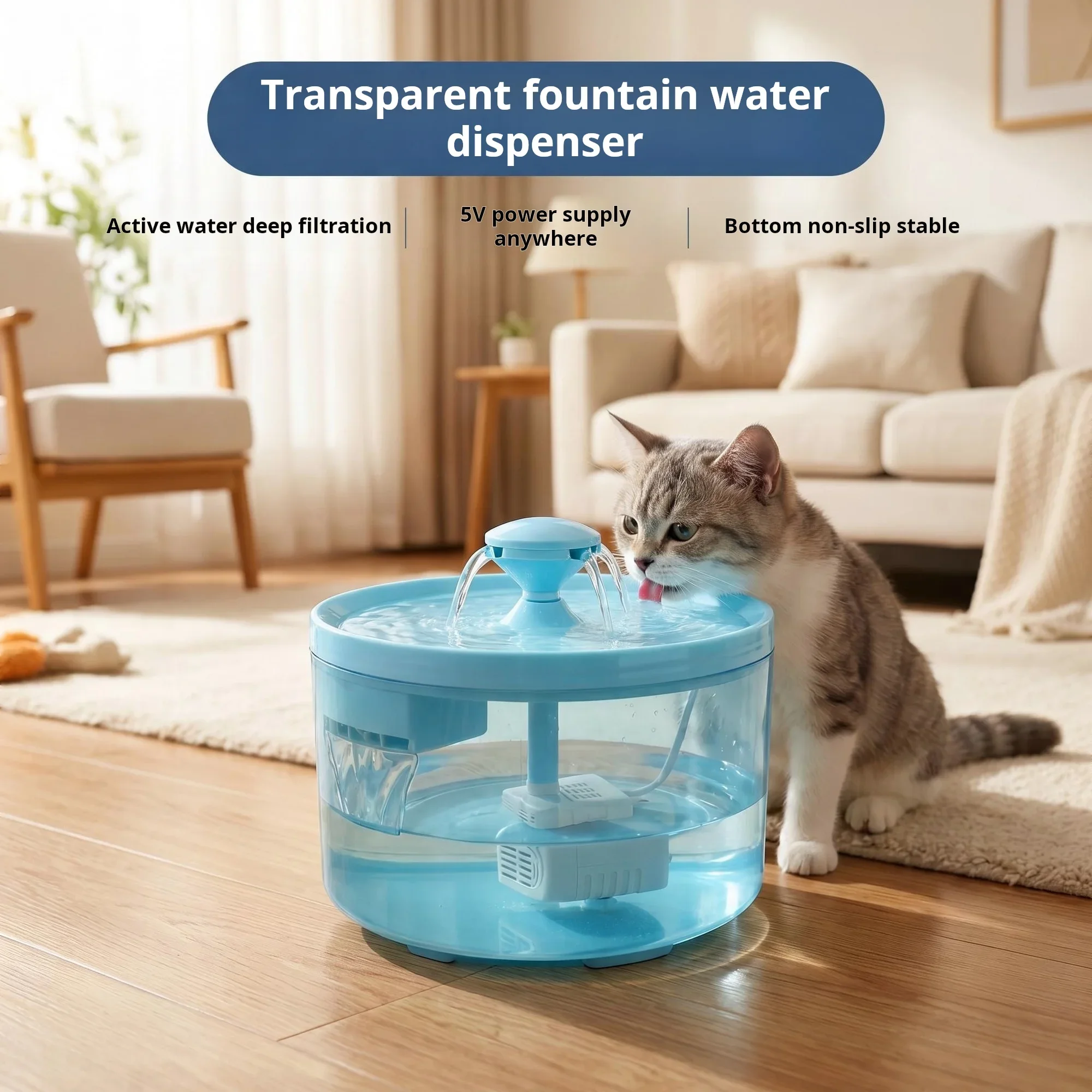 Pet Water Fountain Auto Filter USB Electric Cat Drinker Bowl 1800mL Recirculate Filtring Cat Water Dispenser