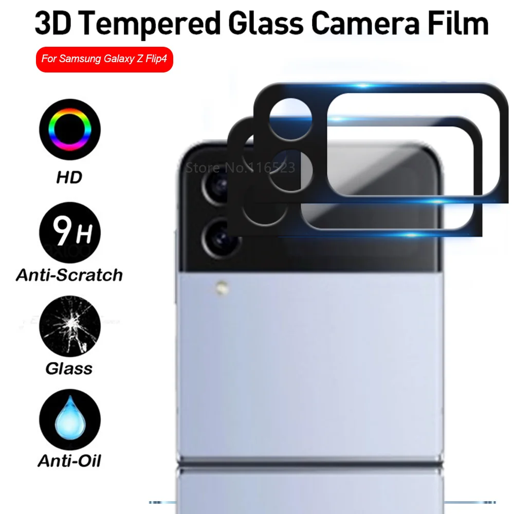 2pcs 3D Camera Case For Samsung Galaxy Z Flip 4 Tempered Glass Z Flip4 ZFlip4 ZFlip 4 5G Rear Lens Back Protector Cover Coque