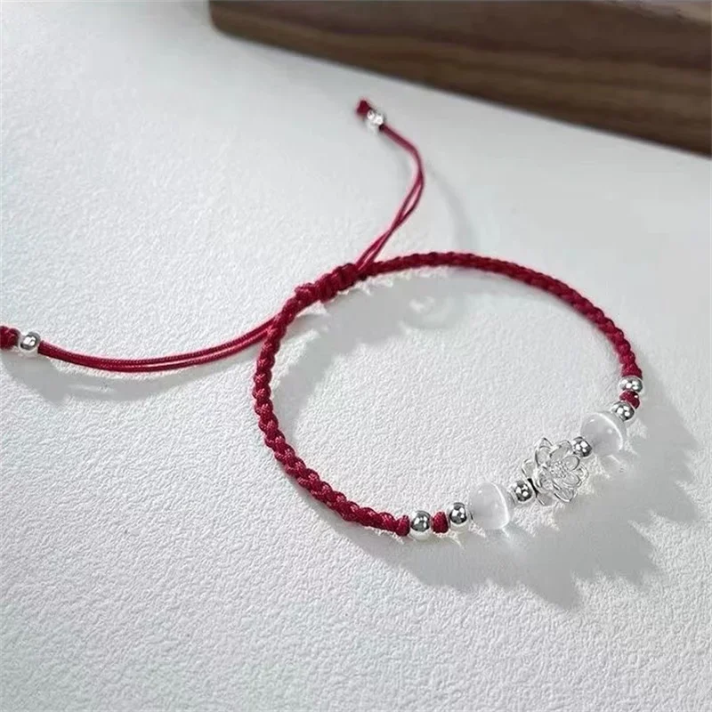 خمر اليدوية النمط الصيني جديلة سوار للنساء الفتيات موضة زهرة اللوتس مطرز سوار مجوهرات هدايا قابل للتعديل #4