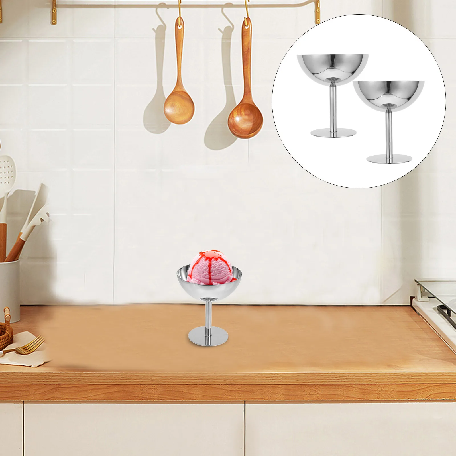 

2Pcs Stylish Stainless Steel Dessert Cups Footed Design for Ice Cream Yogurt Snacks and Salads Dessert Mugs for Party