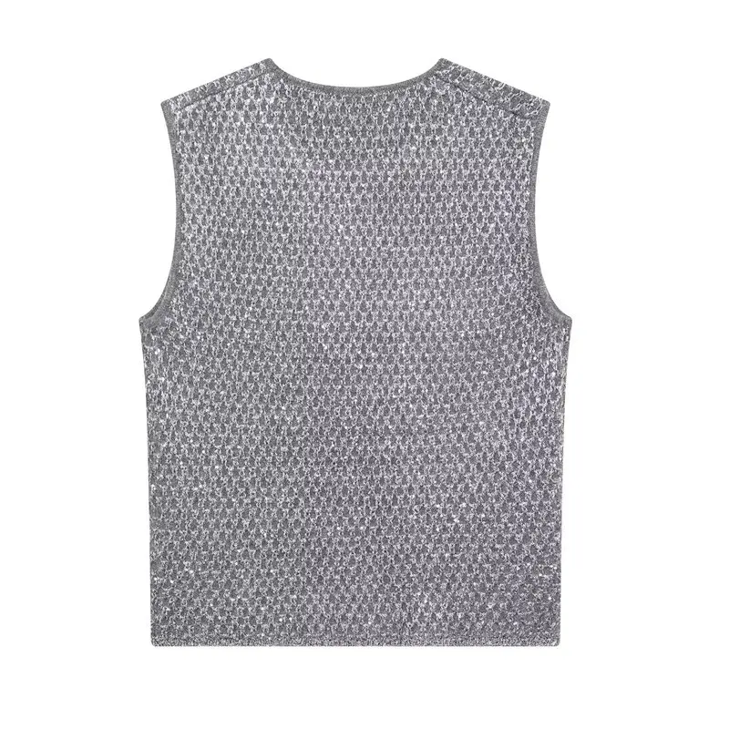 

Winter New Comfortable Women's Knitted Metal Line Sequin Svel Vest round Ne A-Line Sweater Commute Sle Regular Length