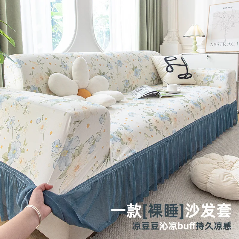 Floral Stretch Sofa Cover Full Elastic Fit Cool-Touch Summer Style Sectional Sofas Multi-Size Single To Five-Seat Slipcover