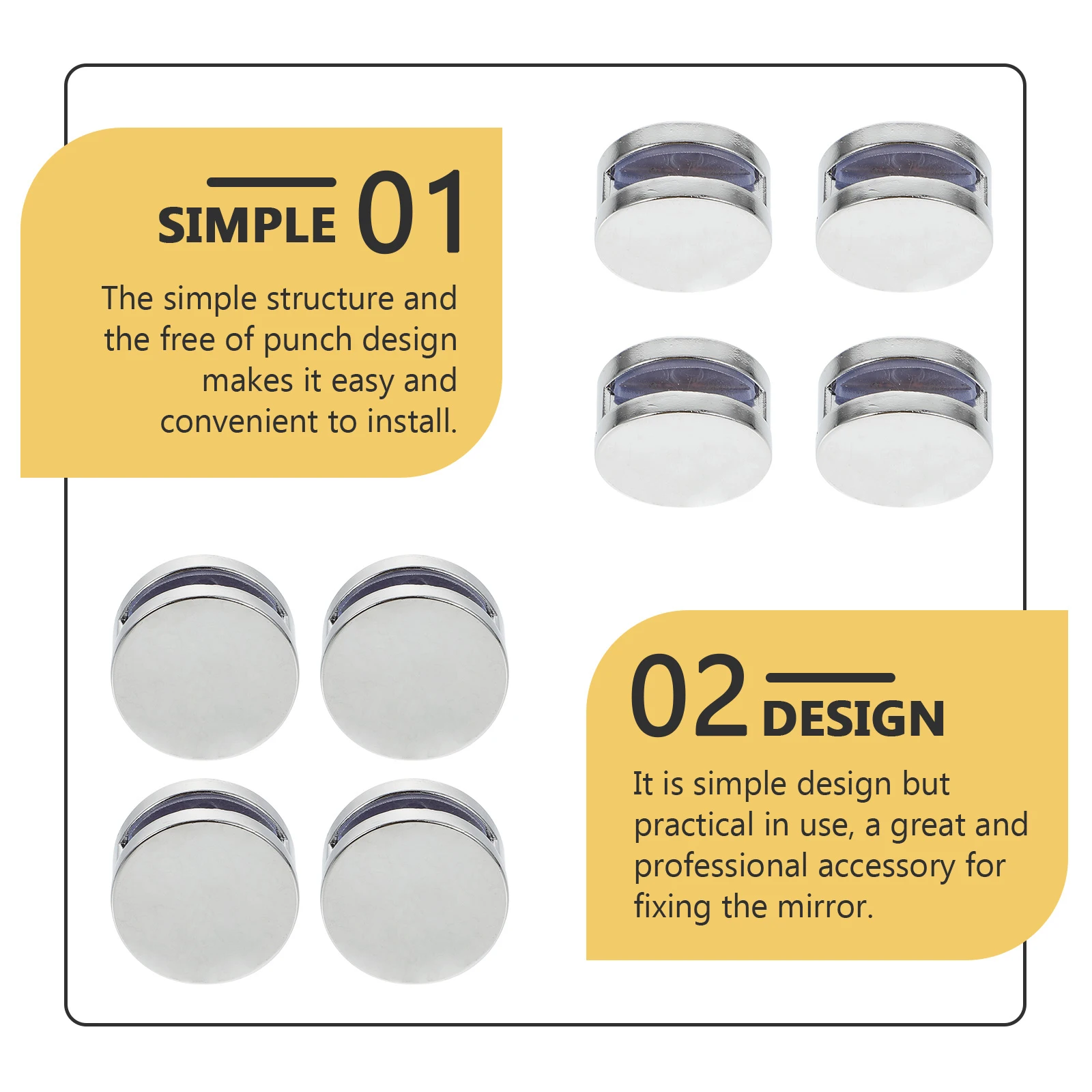 

4pcs Round Mirror Clips Zinc Alloy Mounting Brackets Glass Holder Smooth Surface Hardware Accessories