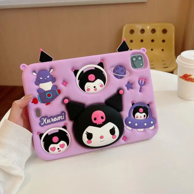 Cartoon Kuromi Ipad Silicone Protective Cover Sanrioed Student Desktop Stereo Stand Anime 3D Tablet Shell Cute Girlfriend Gift