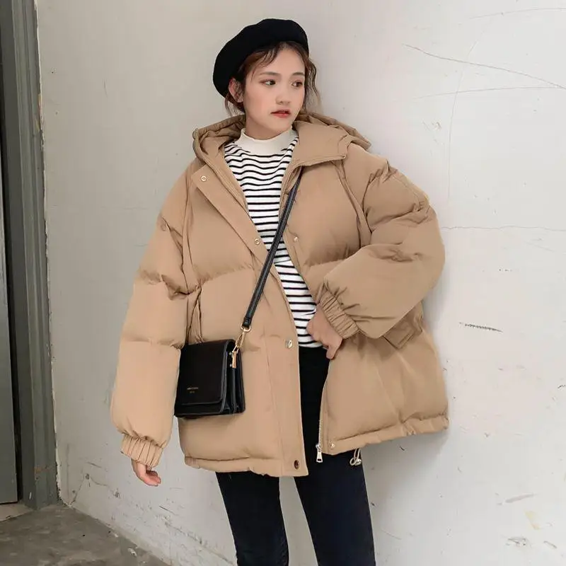 Short Thicked Cotton Jacket for Women 2023 Winter Korean Loose Down Cotton-padded Outerwear Ladies Casual Warm Hooded Coats