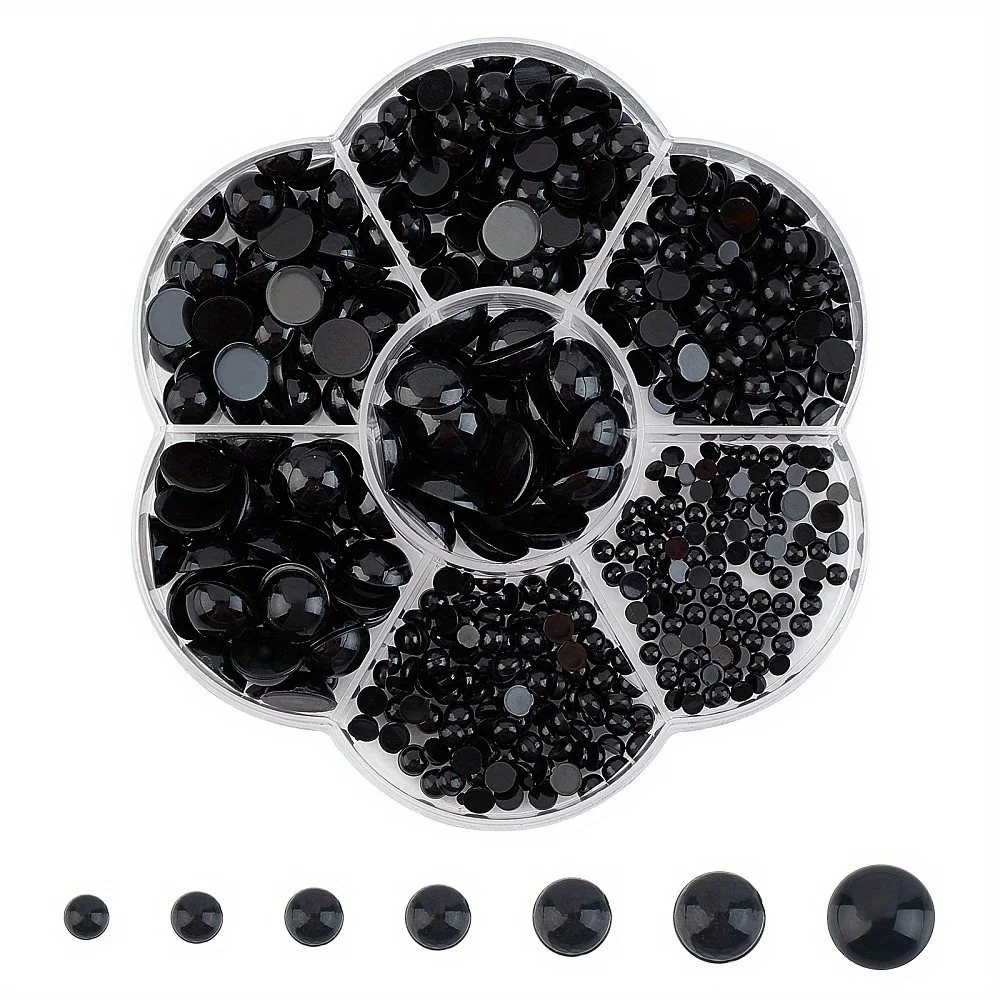 500pcs Assorted Sizes Black Resin Noses & Eyes Set For DIY Crafts And Stuffed Animals - Flat Round Shapes, 3mm To 12mm