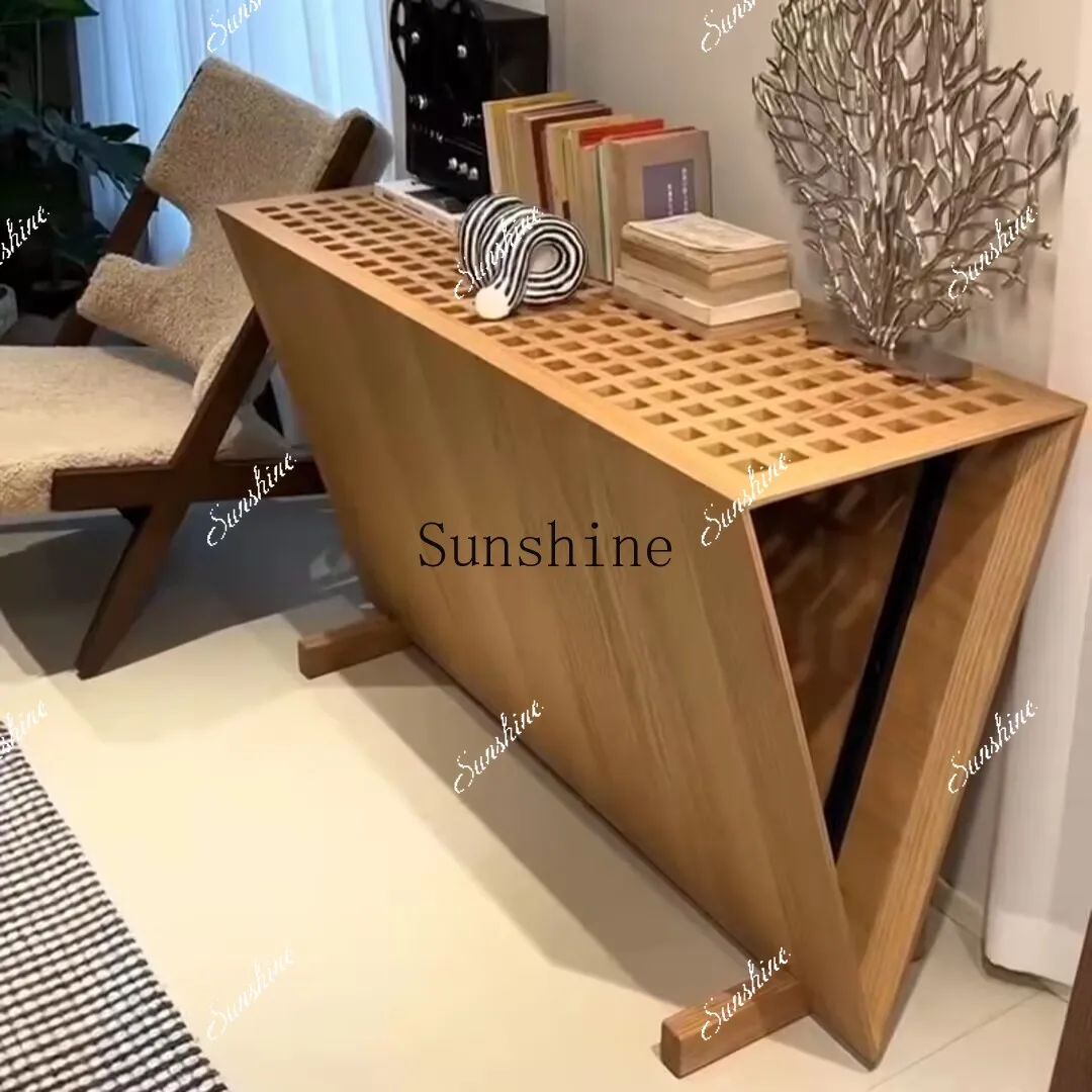 

Medieval solid wood xuanguan table side cabinet Nordic minimalist log color FT