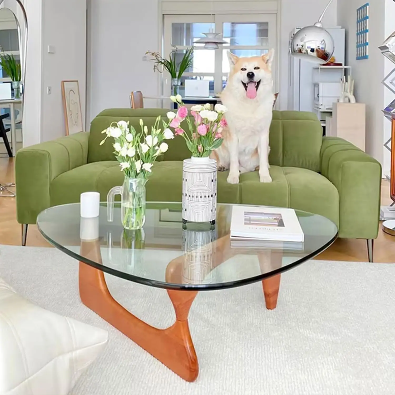 Mesa de centro con tapa templada y patas de madera, moderna de mediados de siglo para sala de estar, centro rústico de nogal marrón