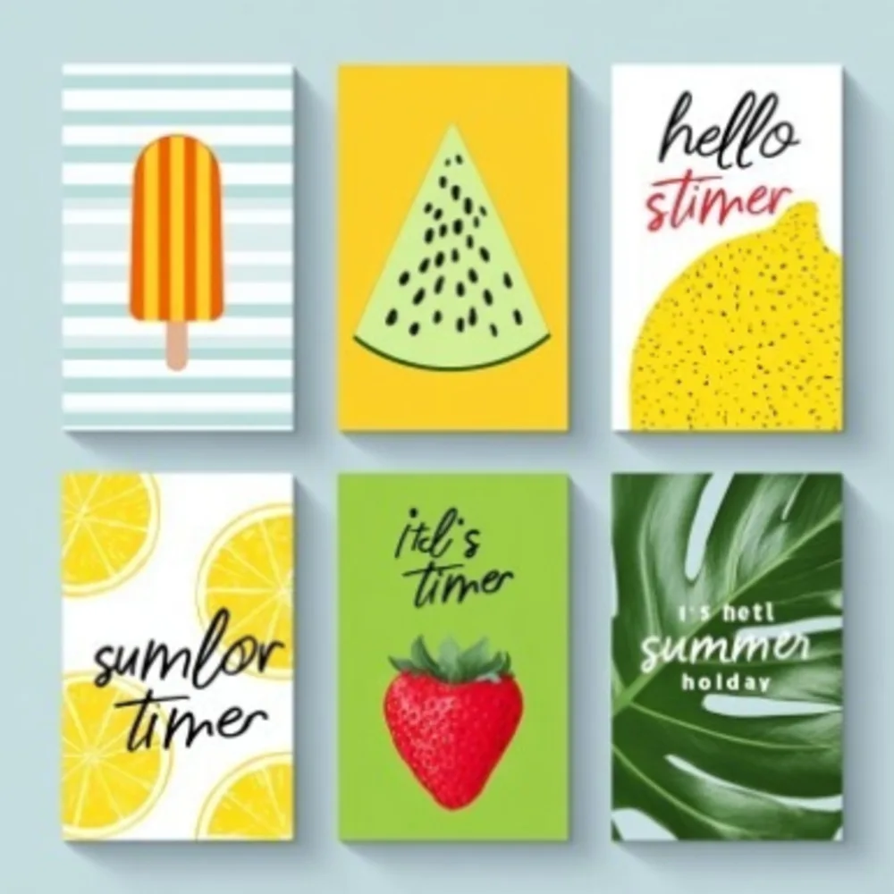 6 Eisstiele, Früchte, Blätter. Ein erfrischendes DIY-Malset für den Sommer, geeignet zur Wanddekoration zu Hause. – Detail 2
