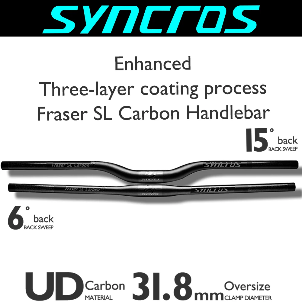 

SYNCROS Руль MTB из углеродного волокна, плоский/подъем 31,8/35 мм 6 ° /15 ° Backsweep 150 г 660-740 мм UD Черная краска Полуглянцевая матовая
