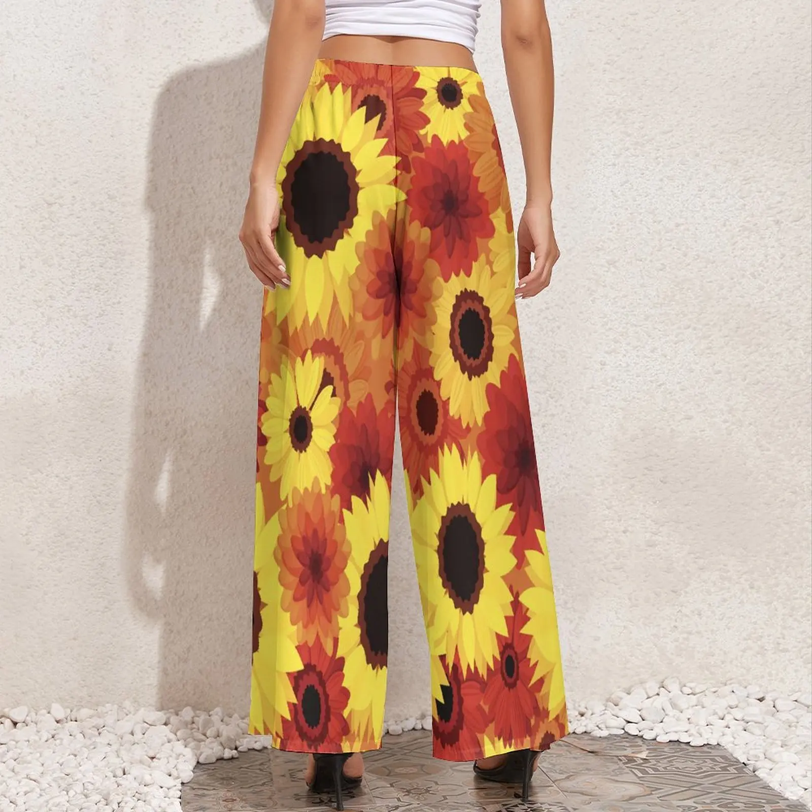 Rode Gele Zonnebloem Rechte Broek Kleurrijke Bloemen Office Wijde Pijpen Broek Vrouwen Oversized Streetwear Design Broek