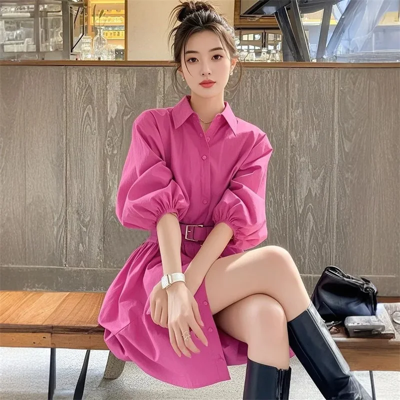 2025 Spring Women's New Fashionable And Stylish Style With Waist Cinching Slimming Versatile Dress, High end Light Luxury Shirt