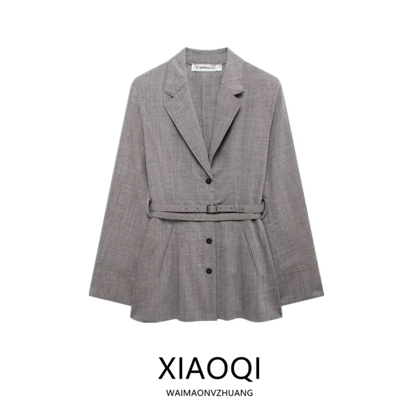 

Autumn 2024 Women's Design Slim Fit Versatile Belted Suit Jaet New Arrival Long Sve Regular Length Faionable Outerwear