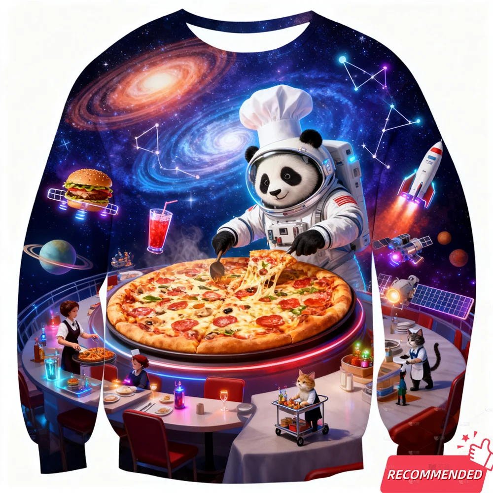 Space Animals Ugly Christmas Sweater For Men Clothing Funny Food Dog Shark Sweater Xmas Holiday Crew Neck Sweatshirt Jumpers Top