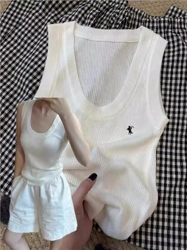 

Embroidered Thin Ice Silk U-Ne Knitted Vest Women Summer 2025 Svel Top Outerwear Tank Top Korean Sle Slim Fit