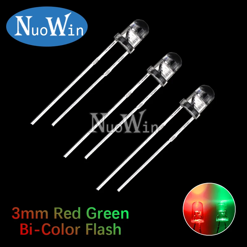 50pcs/lot 3MM Flash Red Green Bi-Color Light-Emitting-Diode F3 Automatic Flashing LED Control Blinking Diode DIY