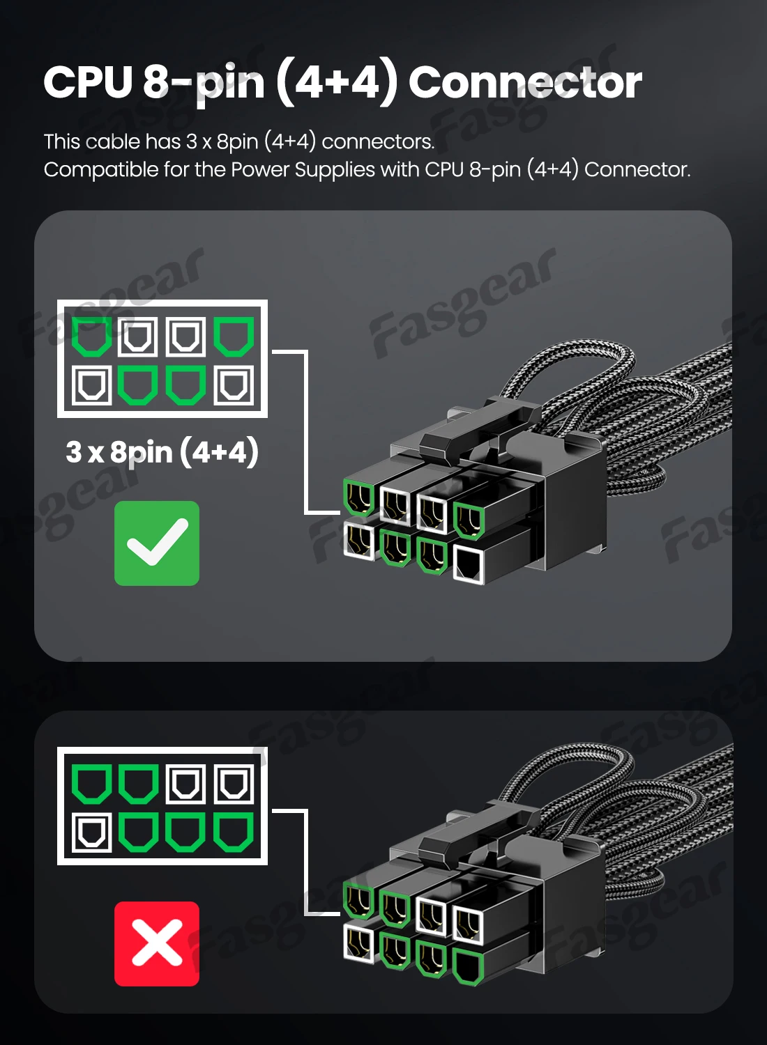 Fasgear PCIe5.0 GPU Power Cable Sleeved 12VHPWR Connector for RTX3090Ti 4000 Series Only for Corsair Great Wall Thermaltake NZXT