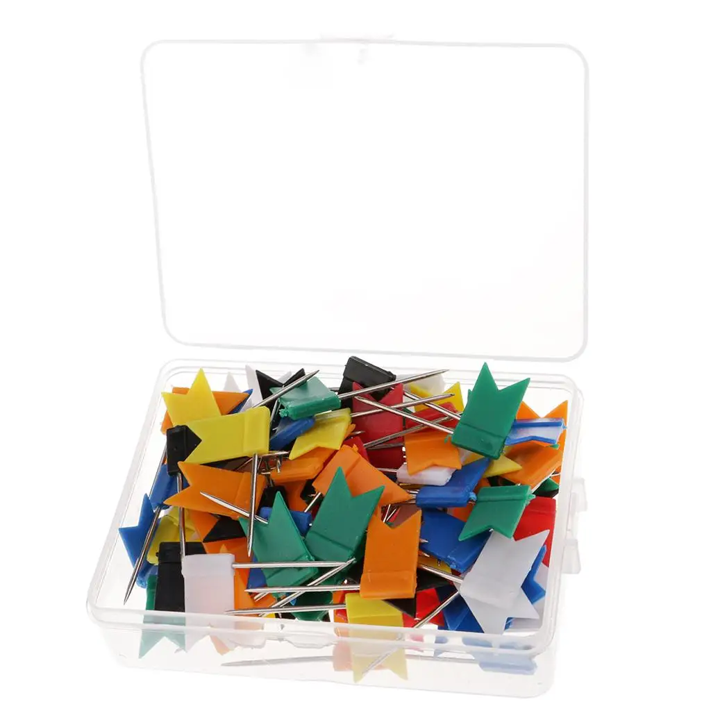 100 Pieces Flag Push Pins Tacks Thumbtack for World Office Supplies