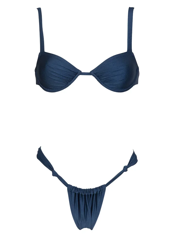 2025 Purplish Blue Strój kąpielowy damski Bikini Stringi Strój kąpielowy Knot Biquini Strój plażowy Solidny kostium kąpielowy Seksowne dwuczęściowe zestawy bikini