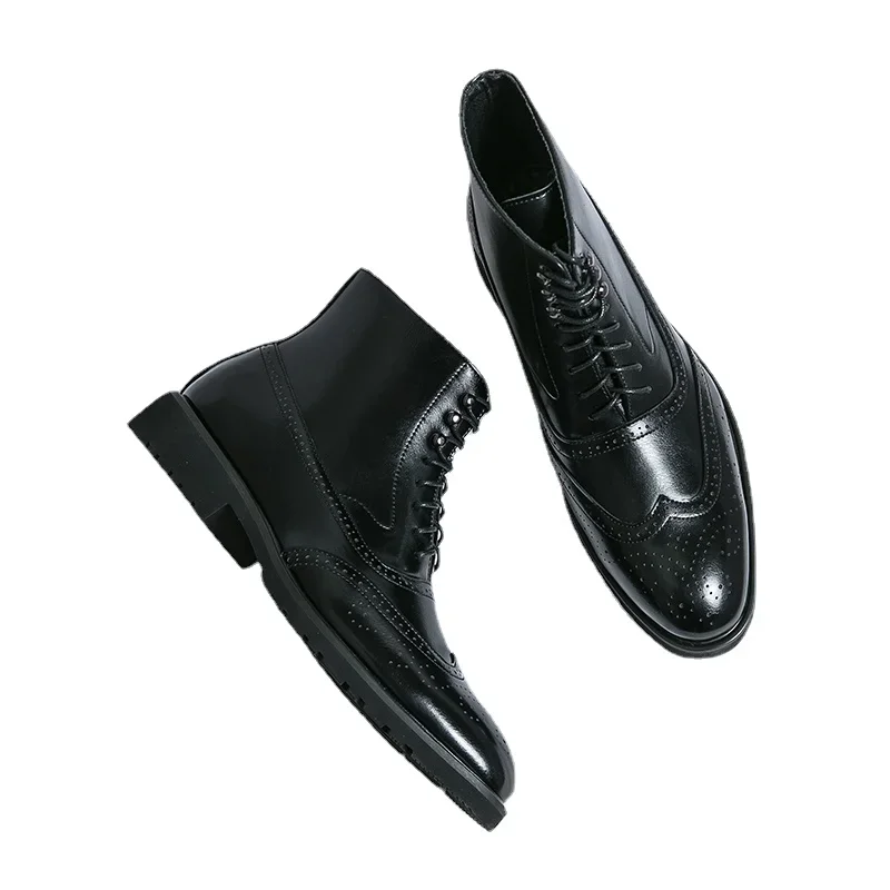 Botas cortas con cordones y punta cuadrada para Hombre, botines De negocios, color marrón, novedad