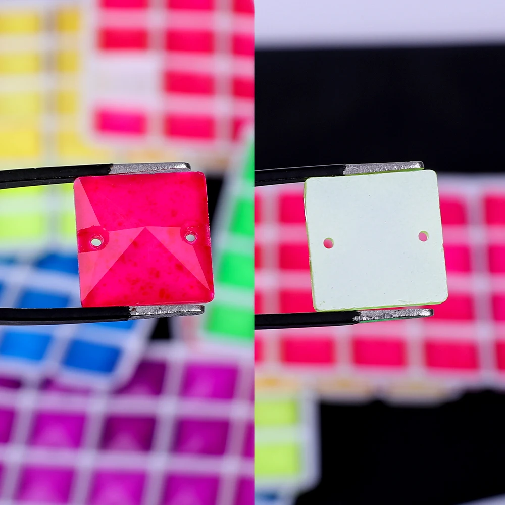 VC Neon Fluorescent Square Sew on Rhinestone Square Sewing Diamond Glass Diamond Flatback DIY Accessories Wedding