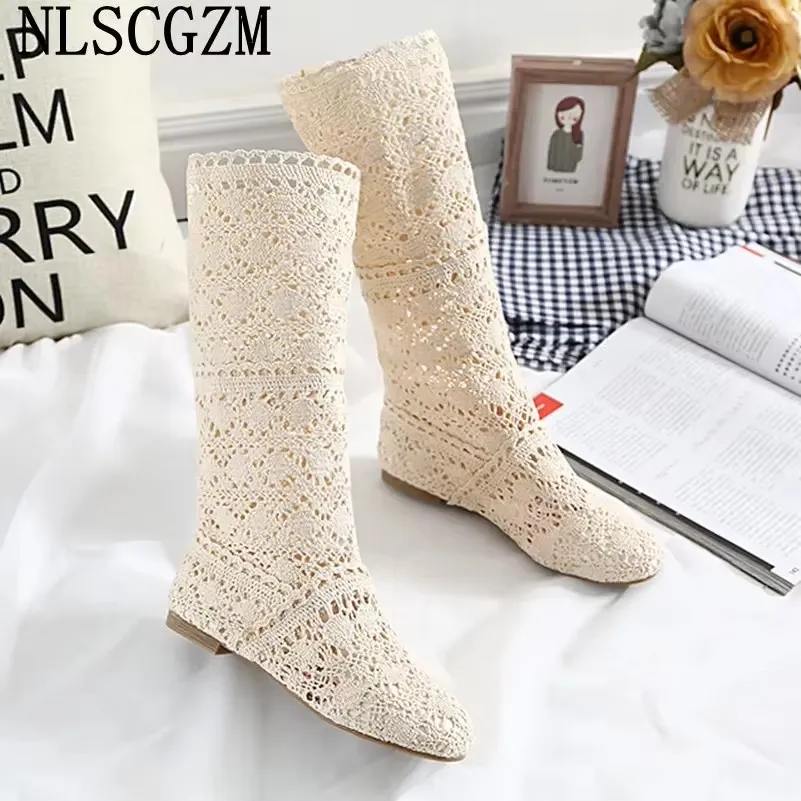 Botas de Tornozelo Femininas de Primavera, Versão Designer de Marca de Luxo, Botas Brancas de Renda para o Verão, Calçados Casuais Femininos 2026