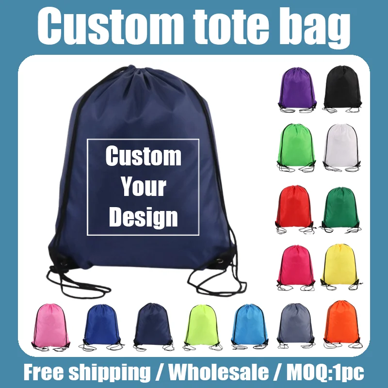 

20/50 шт. сумка на заказ с принтом логотипа, рюкзак на шнурке, школьный рюкзак, рекламный уличный повседневный тренажерный зал, спортивная водонепроницаемая сумка, оптовая продажа