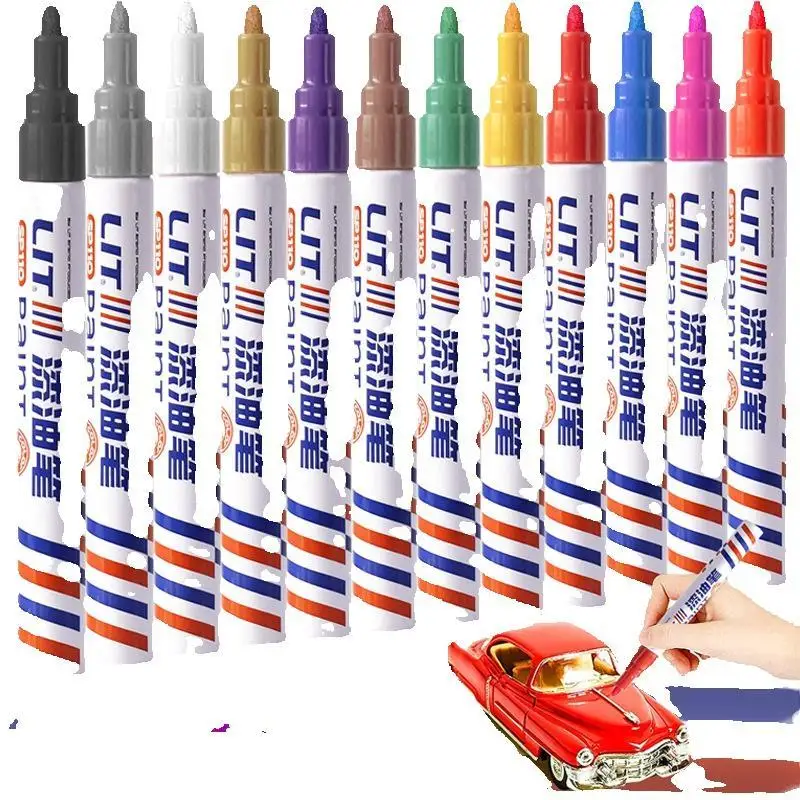 Stylo de réparation des rayures de voiture, 12 couleurs, bricolage, bande de roulement de pneu, étanche, séchage rapide, stylo de peinture métallique, marqueur à base d'huile, ensemble de marqueurs