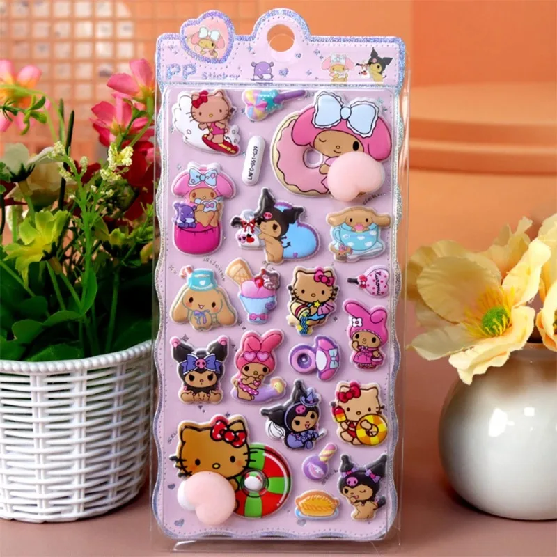 Populaire schattige Sanrio Happy Butt-stickers Hello Kitty Kuromi 3D zachte stress cartoon bubble bloemen cadeau