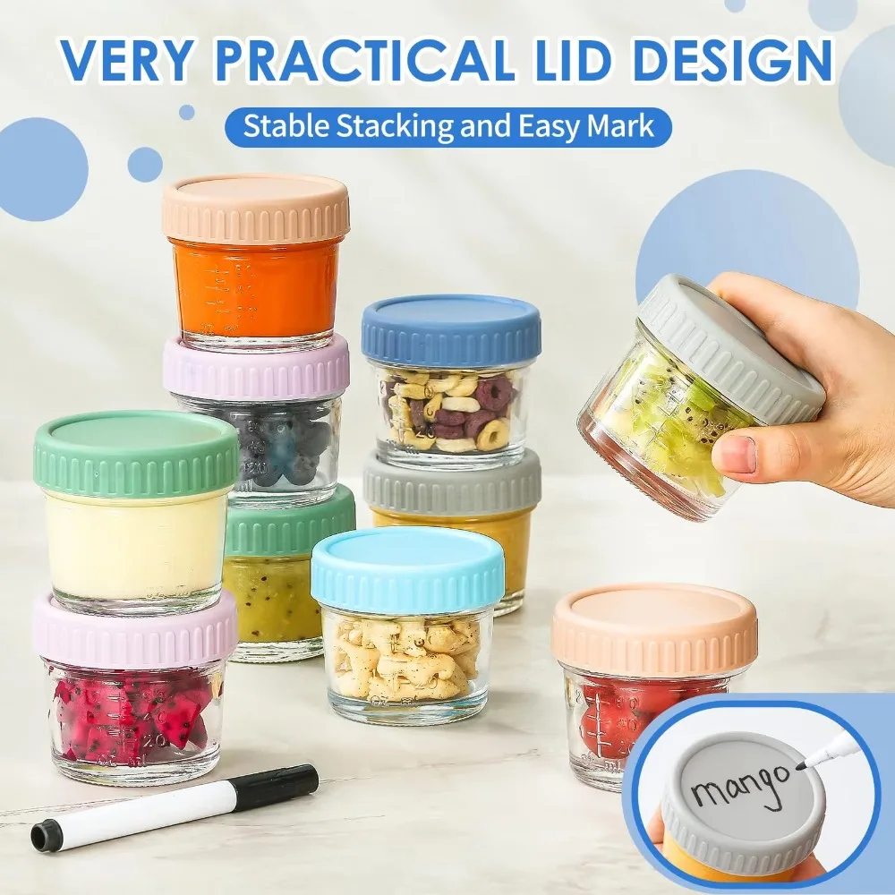 

6 шт., многофункциональная стеклянная банка для детского питания с весами и крышкой, чашка для соуса, герметичный герметичный контейнер для заправки салата, мед