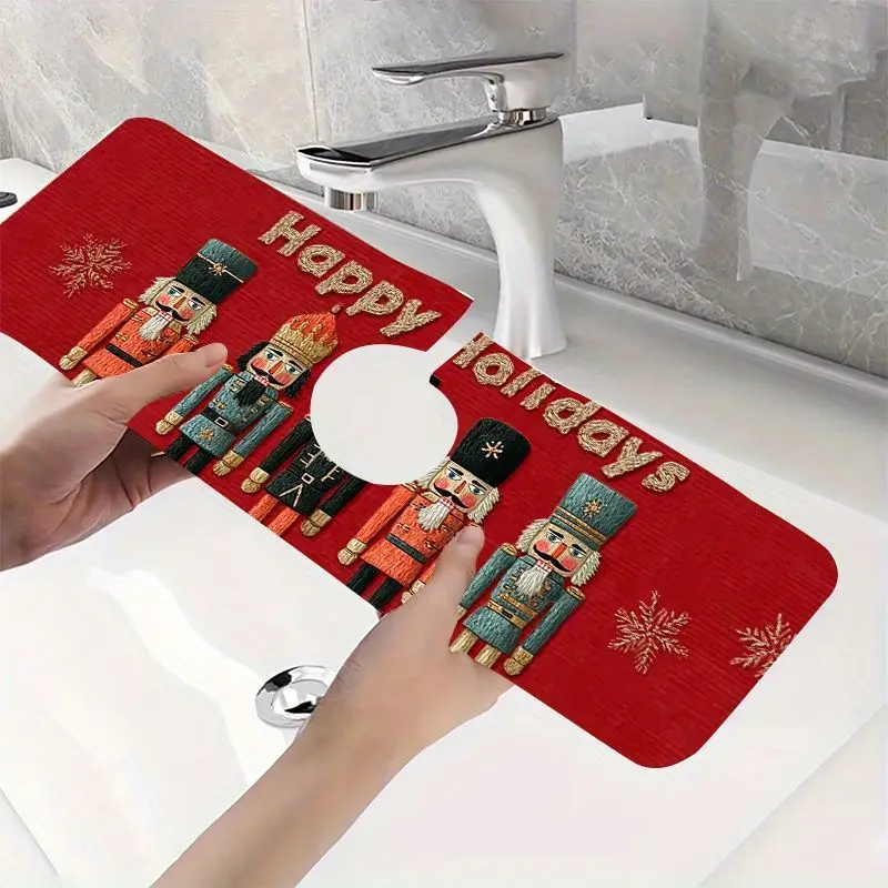 VIKAMA Christmas Nutcracker Kitchen Sink Mat Happy Holidays Absorbent Drying Mat Non Slip For Kitchen Counter Home Decor