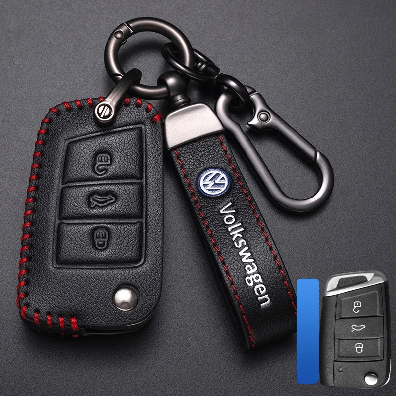 Leather Car Remote Key Case Cover Shell For Volkswagen VW Polo Golf 7 MK7 Tiguan Touran Passat Lavida Plus Lamando Accessories