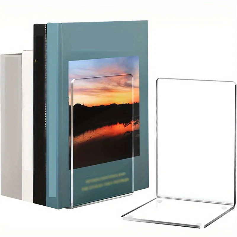 Suporte de livros acrílico transparente, 4 unidades, suporte de exibição para exibir fotos, livros de receitas, notebooks