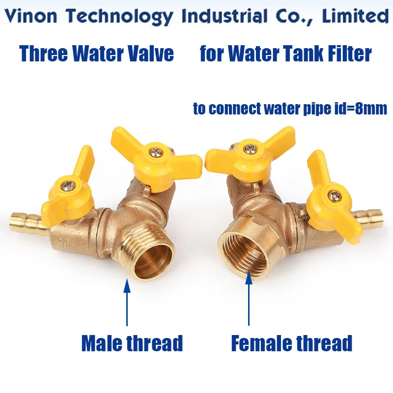 Three Water Valve (Male Thread or Female Thread), EDM Horn Valve for Water Tank Filter Set on Medium Speed Wire Cutting Machines