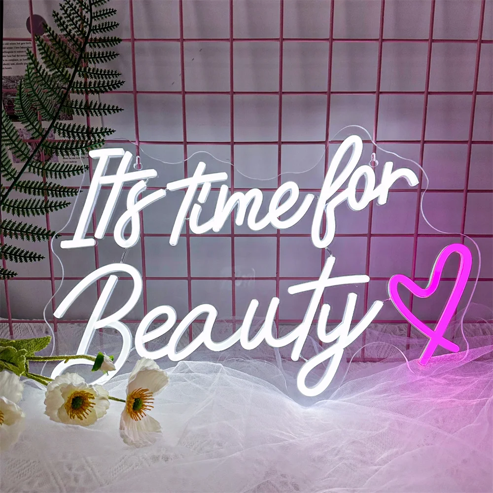 It's Time for Beauty Neon Sign Beyoutiful Neon Signs Wall Decor Nails Salon Beauty Eyelash Hair Salon Studio Beauty Room Decor