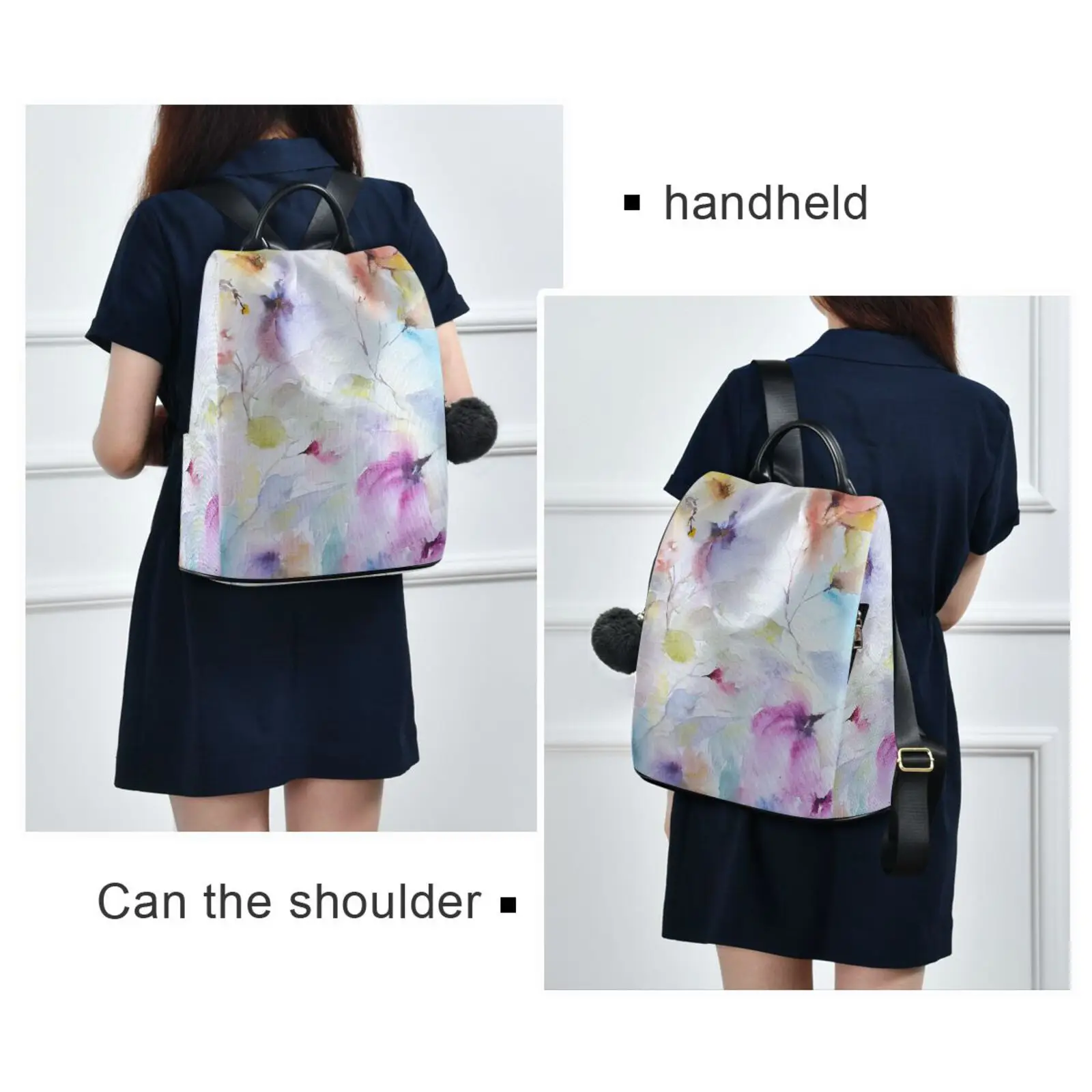 Mochila con estampado de flores para mujer, bolso de hombro de poliéster suave de alta calidad, gran capacidad, antirrobo, novedad