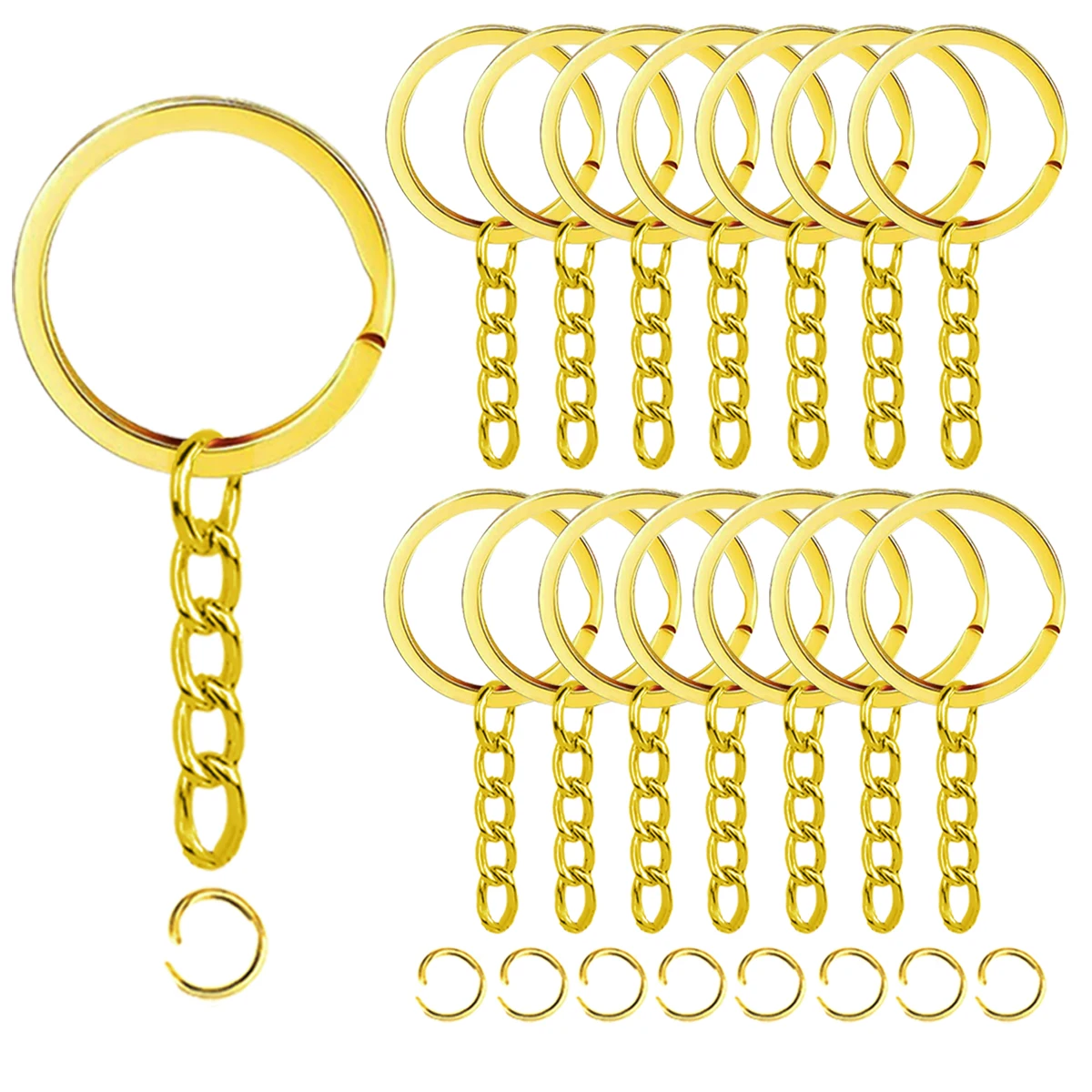 30 Sets Flat Key Chain Rings Bulk Metal Key Ring with Chain Jump Rings for Keychain Holder Resin DIY Crafts Jewelry Making