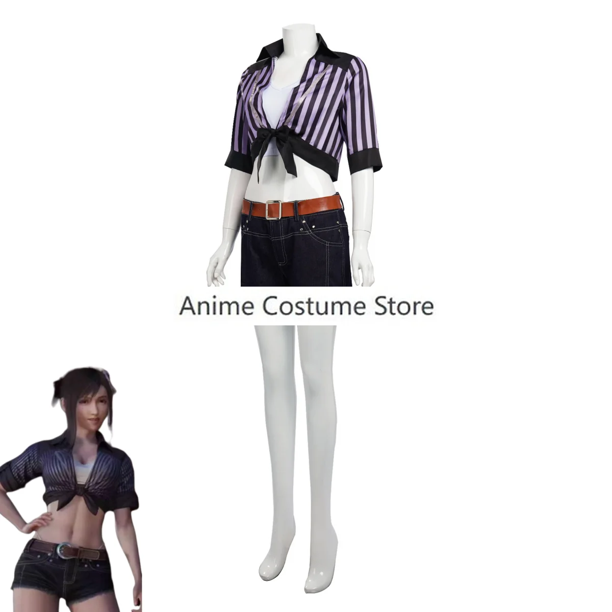 Final Nette VII Tanza Lockhart Cosplay Costume pour femme, maillot de bain d'été sexy, chemise courte à rayures noires, perruque de carnaval, jeu d'anime imbibé