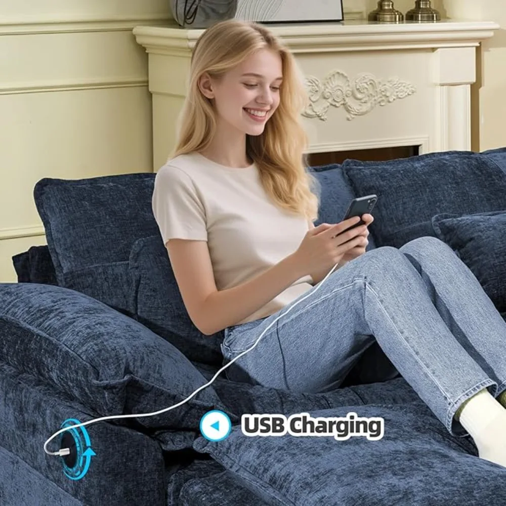Modular Sectional Sofa for Living Room, Cloud Couch Sectional with USB, Movable Ottoman, 3-Layer, Modern Chenille Fabric image 3