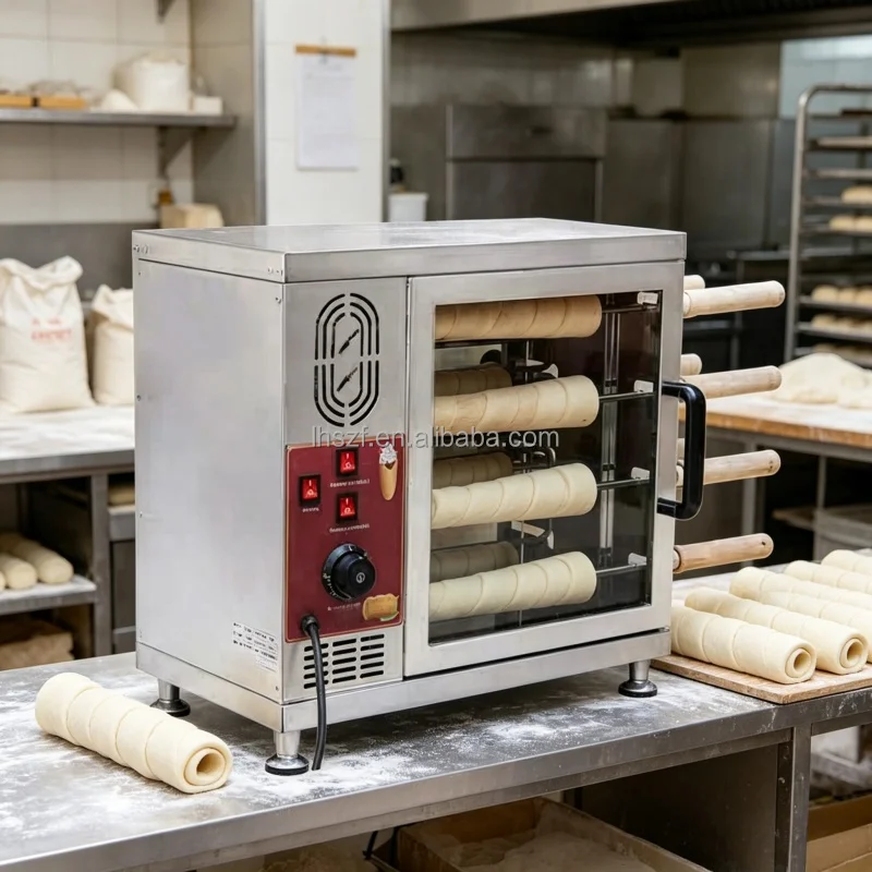 Electric Chimney Cake Maker Machine, Desktop Bread Roll Toaster Oven, Hungarian Pastry Grill for Home & Commercial Use