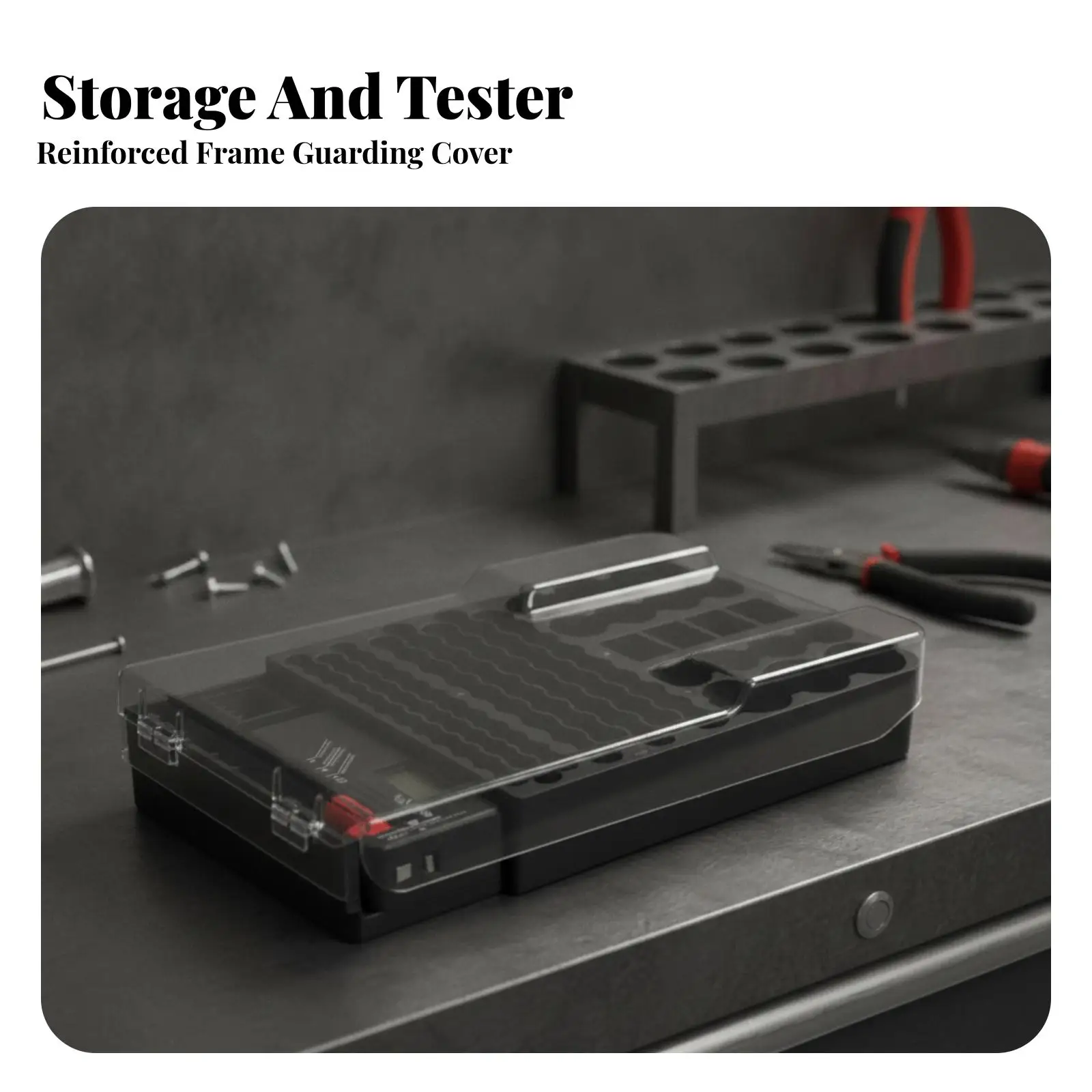 Battery Tester Lcd Screen Checker with Clear Hinged Cover Storage Box for Electronics Workbench Battery Sorter