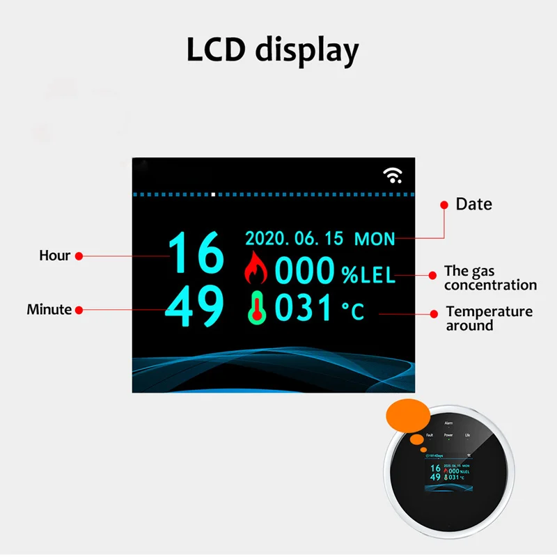 Imagem -04 - Detector de Glp Inteligente Doméstico Tuya Wi-fi Sensor de Vazamento de Gás Natural Temperatura da Cozinha Lembrete de Alarme de Aplicativo Display Lcd Relógio